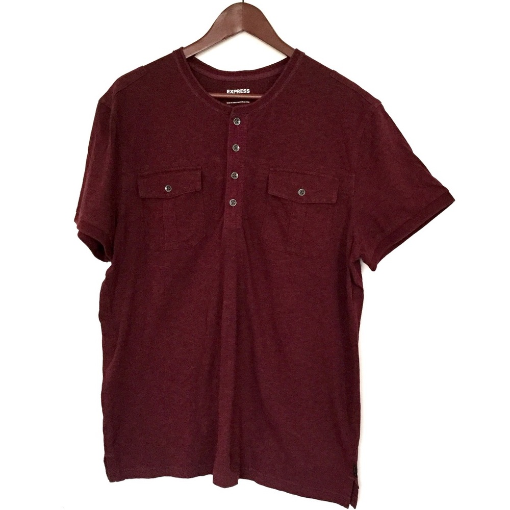Express XL Maroon Button Down Short Sleeve Shirt